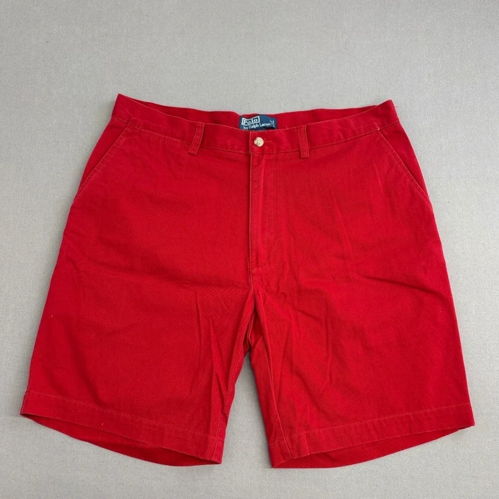Polo Ralph Lauren Mens Prospect Shorts Red Cotton Twill Chino Flat Front 36 x 9